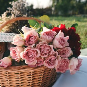 photo of a basket of roses
